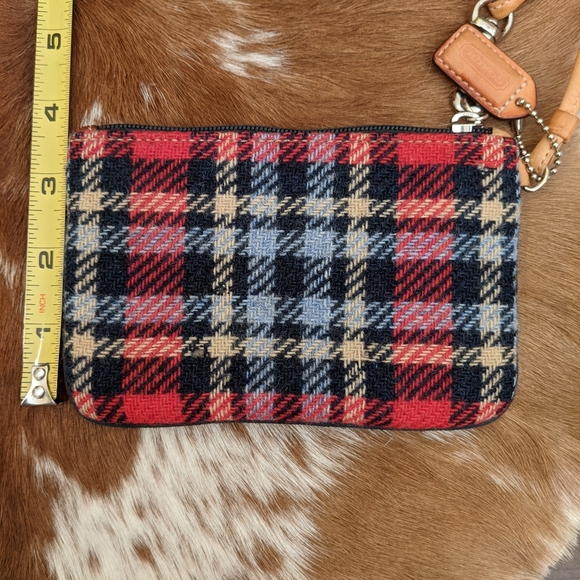Vintage Coach Plaid Wristlet Pouch Leather Trim - Picture 2 of 5